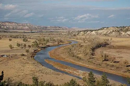 The Powder River less than 2 miles (3.2 km) north of Moorhead.