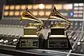 P.A. Deepak’s Grammy Awards for Slumdog Millionaire (2010) and Divine Tides (2022), photographed at In The Mix studio