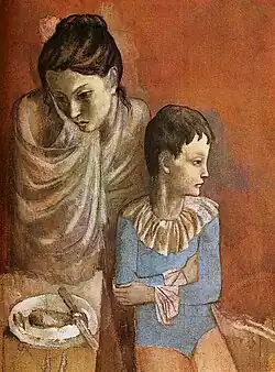 Pablo Picasso, 1904–05, Les Baladins (Mother and Child, Acrobats), gouache on canvas, 90 × 71&nbsp;cm, Staatsgalerie Stuttgart