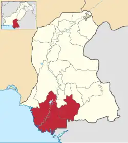 Map of Sindh with the proposed Banbhore Division highlighted
