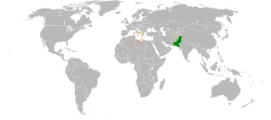 Map indicating locations of Pakistan and Malta