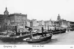 View from the Pregel of Löbenicht, with the gymnasium, Löbenicht Church, and Propsteikirche