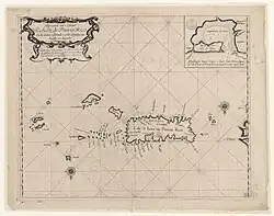 Pascaerte van't eÿlant St. Juan de Puerto Rico en de andere resterende Caribes eÿlanden van Anguilla tot Spagnola