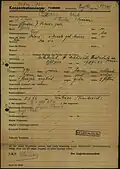 Registration form of "Patrick O'Leary" as a prisoner at Mauthausen