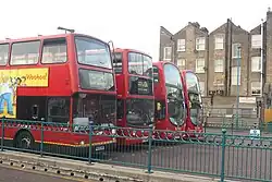 Four buses standing at Peckham Bus Station