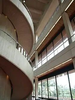 Right side of the middle of the circular staircase, viewed from below.