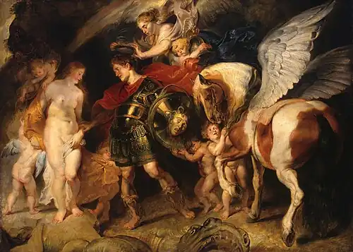 Peter Paul Rubens, Perseus and Andromeda, c. 1622, showing the moment that Perseus and Pegasus free Andromeda[55]