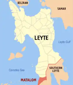 Map of Leyte with Matalom highlighted