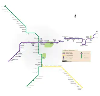 Operational line map of Namma Metro as of August 2025