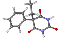 3D ball-and-stick model of phenobarbital