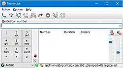 Screenshot of PhonerLite application