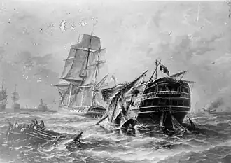 The dismasted Belleisle later on in the battle