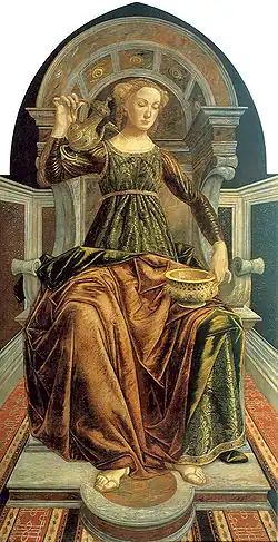 Temperance from the Seven Virtues, 1469–1470, Uffizi (and the other five Piero was commissioned to do)