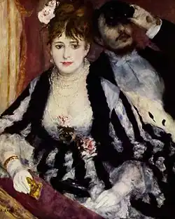 La Loge; Pierre-Auguste Renoir; 1874; oil on canvas; 80 x 63.4&nbsp;cm; Courtauld Gallery (London)[223]