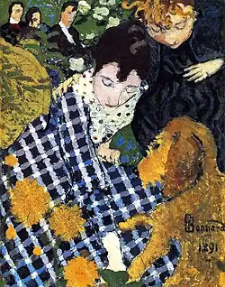 Women with a Dog (1891), Clark Art Institute. The checked blouse was inspired by Japanese prints.