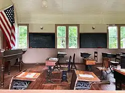 Interior of Pine Grove School House, a one-room school house built in 1865, located in Avon, CT USA