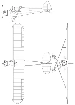 3-view line drawing of the Piper J3C Cub