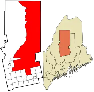 Location in Piscataquis County and the state of Maine.