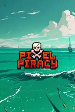 Logo of Pixel Piracy, showcasing a pirate ship in the background