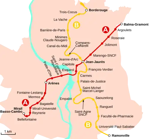 Current plan of the Toulouse Métro.