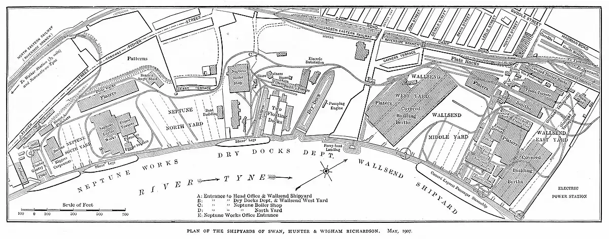 Plan of the Shipyards of Swan, Hunter & Wigham Richardson in 1907