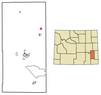 Location of Hartville in Platte County, Wyoming.