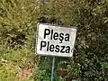 Romanian-Polish bilingual sign at the entrance in the village of Pleșa (Plesza)