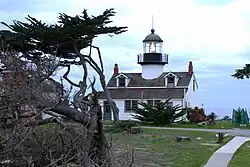 Lighthouse showing Fresnel lens in lantern house.