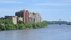 Looking northeast from the Viau Bridge, with the Papineau-Leblanc Bridge visible in the background
