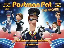 Theatrical release poster depicting Postman Pat, along with other characters which appear in the background, the movie's title "Postman Pat: The Movie" is shown above him.