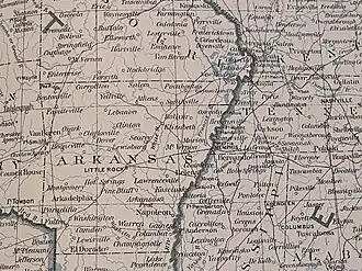 Map of key point in Arkansas: Van Buren is in west-central Arkansas, Little Rock is in central Arkansas, and Pine Bluff is south and slightly to the east of Little Rock