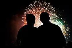 Barack Obama and Michelle Obama watching fireworks