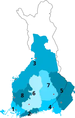 1641-1642 1&nbsp;Turku 2&nbsp;Uusimaa 3&nbsp;Ostrobothnia 4&nbsp;Viipuri 5&nbsp;Käkisalmi 6&nbsp;Tavastia 7&nbsp;Savonlinna 8&nbsp;Pori