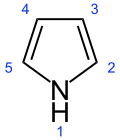 Numbered skeletal formula of pyrrole