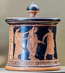 Greek pottery with lid, 5th century