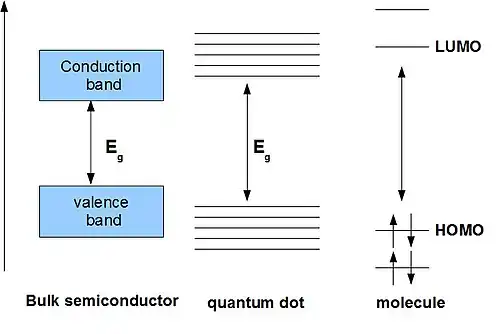 The electronic structure of quantum dots is intermediate between single molecules and bulk semiconductors.