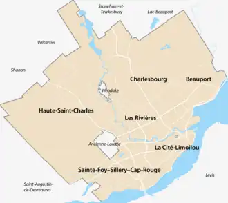 A map illustrating the location of Sillery within the boundaries of Quebec City.