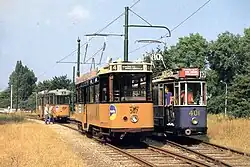 RET 507, 1050 and GVB 401 on the Museumtram line at the Amstelveen alternate place; 14 August 1984.
