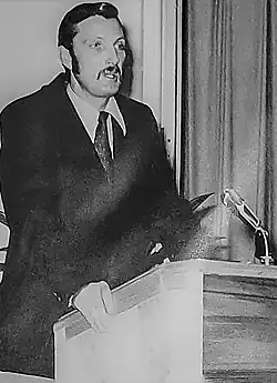R.J. Goldring delivering the Principal's Message 1974-75