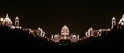 Buildings on Raisina Hill including Rashtrapati Bhavan, lit up during the Republic Day in 2008
