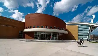 The Gerald Ratner Athletics Center, opened in 2003 and designed by Cesar Pelli, houses the volleyball, wrestling, swimming, and basketball teams.[86]