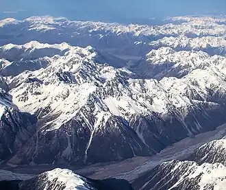 Aerial view of Red Peak centred with North Peak immediately to left