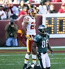 Reggie Brown down against Washington's defense
