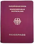 Front cover of a machine-readable, non-biometric German EU passport issued from the early-2000s until November 2005