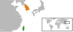 Map indicating locations of Taiwan and Republic of Korea