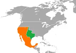 Map indicating locations of Republic of Texas and Mexico