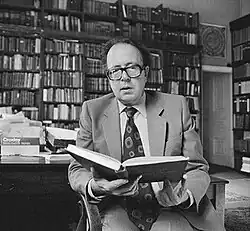 Pankhurst sitting in a library in London in 1979