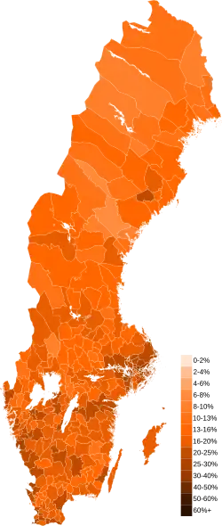 Map results for the Moderate Party (M)