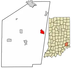Location of Milan in Ripley County, Indiana.