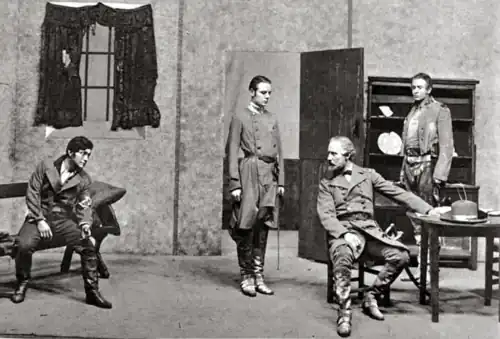 stage scene with four men in American Civil War Confederate uniforms